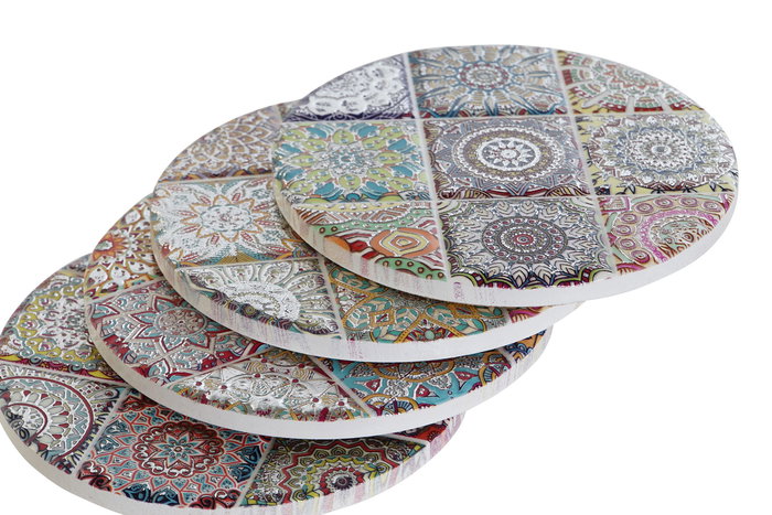 DKD Home Decor Posavasos Indio Multicolor Dorado Dolomite Corcho Set de 4 10.8 x 0.7 x 10.8 cm