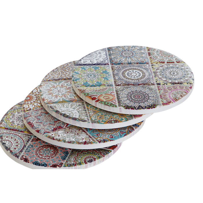 DKD Home Decor Set de 4 Posavasos Mandala en Dolomita DKD Home Decor Set de 4 Posavasos Mandala en Dolomita