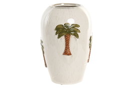 DKD Home Decor Jarrón de Cerámica Palmeras Pintado a Mano