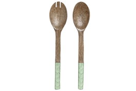 DKD Home Decor Set de 2 Utensilios de Mango Lacado Verde
