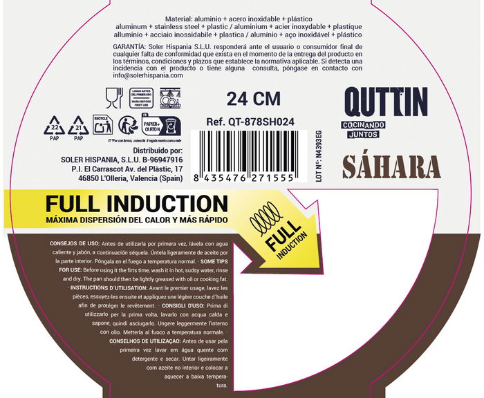 Quttin Sartén 24 cm Aluminio Forjado Mango Soft Full Saha (6 Unidades)