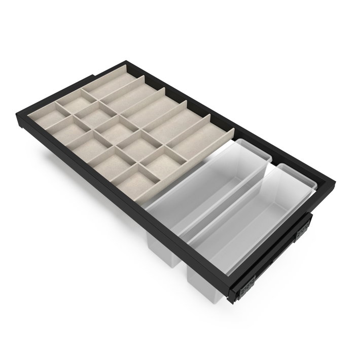 Emuca Kit de cajón organizador y bastidor de guías para módulo 900mm, Negro texturizado Emuca Kit de cajón organizador y bastidor de guías para módulo 900mm, Negro texturizado