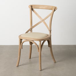 Silla de Comedor Beige Natural Madera de caucho Algodón Poliéster 44 x 42 x 88 cm