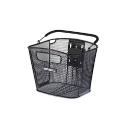 Basil Cesta Bold Front KF con Placa Adaptadora Acero Negro, Aluminio, Manillar, Delantera, 34x28x27 cm