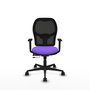 Silla de oficina Jorquera con mecanismo Sincro/Traslack tapizada con Tela color Lila y malla color Negro. Equipada con lumbar 1D, Brazos 1D y Ruedas 65mm nailon