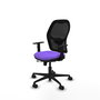 Silla de oficina Jorquera con mecanismo Sincro/Traslack tapizada con Tela color Lila y malla color Negro. Equipada con lumbar 1D, Brazos 1D y Ruedas 65mm nailon