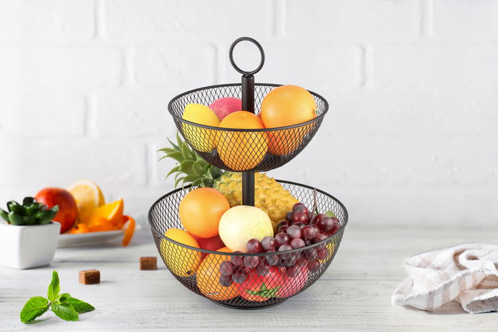 Confortime Cesta Metálica para Fruta, Doble, con Dimensiones 31.9 cm de Largo x 31.9 cm de Ancho x 41 cm de Alto (4 Unidades)