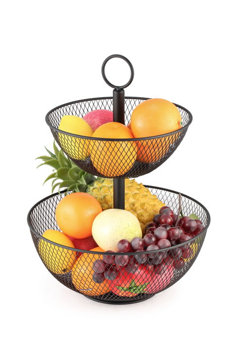 Confortime Cesta Metálica para Fruta, Doble, con Dimensiones 31.9 cm de Largo x 31.9 cm de Ancho x 41 cm de Alto (4 Unidades)