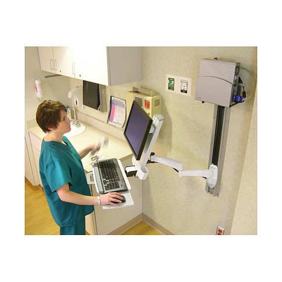 Ergotron Serie 200 Combo Arm Blanco para Montaje de Pared, Soporta LCD hasta 61 cm (24 pulgadas), Mango para Teclado y Mouse, Incluye Reposamuñecas y Lector de Código de Barras