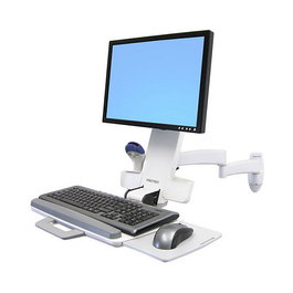 Ergotron Serie 200 Combo Arm Blanco para Montaje de Pared, Soporta LCD hasta 61 cm (24 pulgadas), Mango para Teclado y Mouse, Incluye Reposamuñecas y Lector de Código de Barras