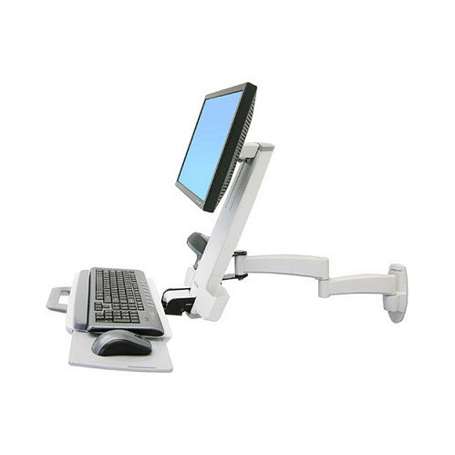Ergotron Serie 200 Combo Arm Blanco para Montaje de Pared, Soporta LCD hasta 61 cm (24 pulgadas), Mango para Teclado y Mouse, Incluye Reposamuñecas y Lector de Código de Barras