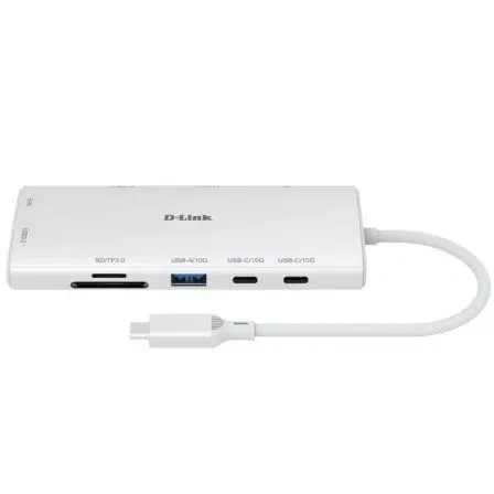 D-Link DUP-A01 Hub USB-C 10 en 1 con 2 HDMI 4K, 10Gbps, USB-C PD 100W, Ethernet RJ45, Lector SD/MicroSD Blanco