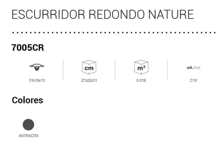 PLASTIKEN Escurridor Nature Redondo Antracita 7005CR-ANT