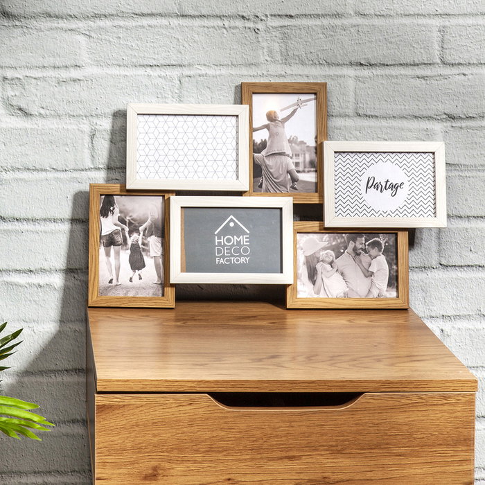 Home Deco Factory Marco para 6 Fotos Madera Blanco Colección Essentiel Decoración Paredes 49x3,4x31,5 cm