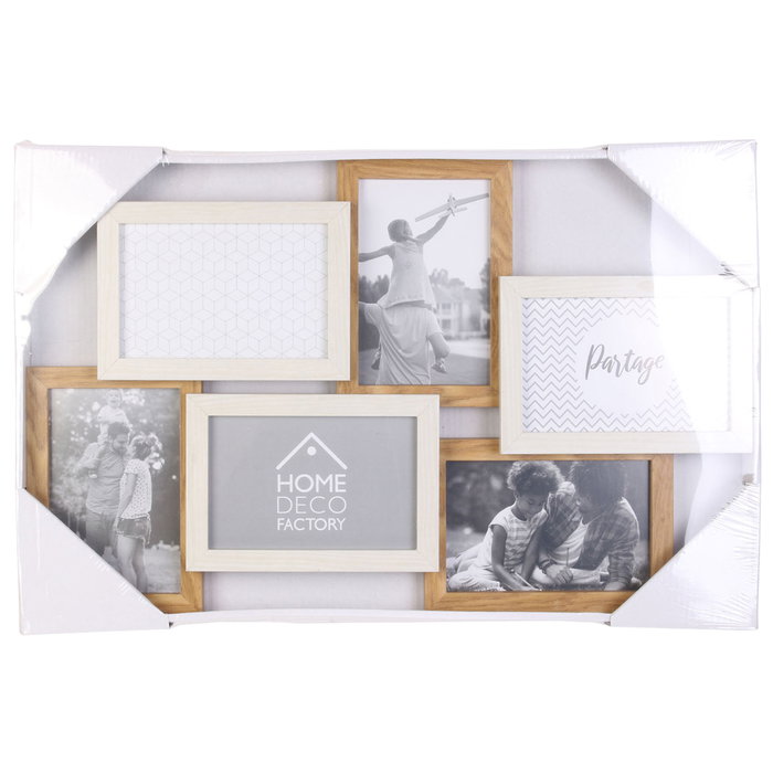 Home Deco Factory Marco para 6 Fotos Madera Blanco Colección Essentiel Decoración Paredes 49x3,4x31,5 cm