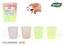 Algon Set 24 Vasos Chupito PP 30 ml Colores 4 cm ø (24 Unidades)