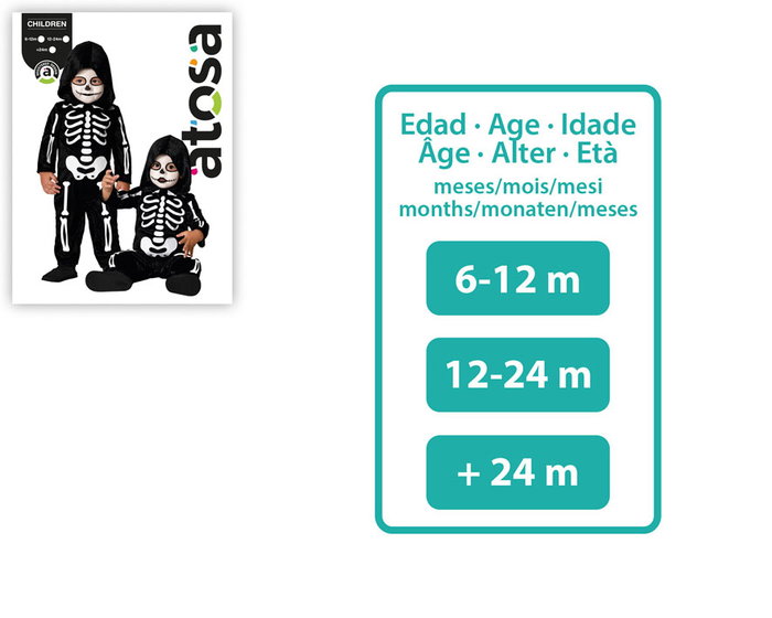 Disfraz de Esqueleto con Capucha para Bebé Unisex 24 Meses, Blanco y Negro - Halloween