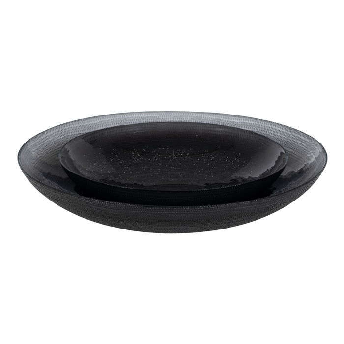 Centro Mesa Negro Cristal Decoración 30 X 30 X 6,50 cm (Set de 2)