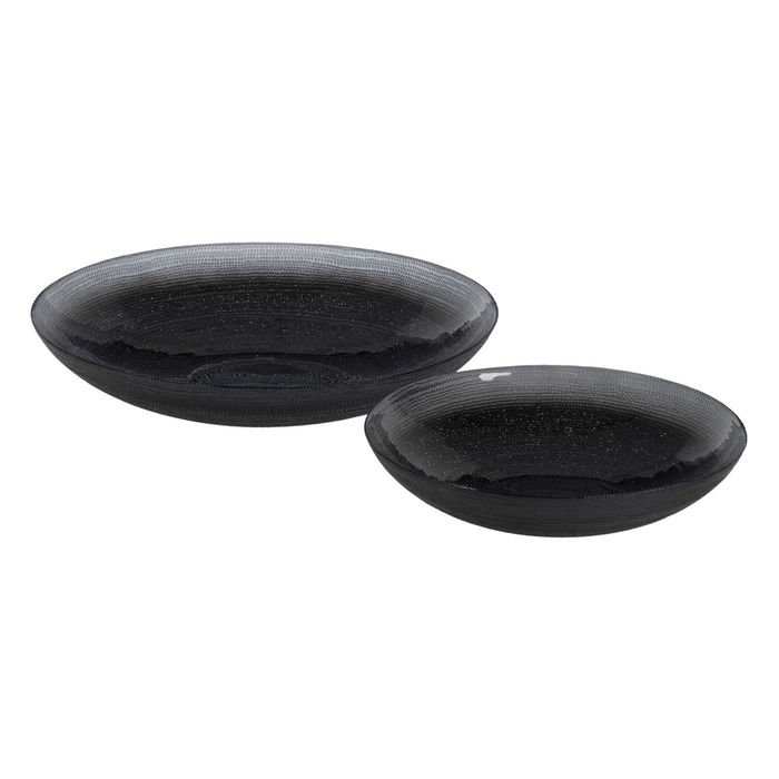 Centro Mesa Negro Cristal Decoración 30 X 30 X 6,50 cm (Set de 2)