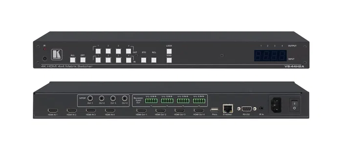 Kramer VS-44H2A Matriz de Conmutación AV 4x4 con Puerto USB y Ethernet, Montaje en Rack