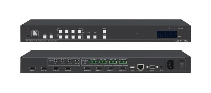 Kramer VS-44H2A Matriz de Conmutación AV 4x4 con Puerto USB y Ethernet, Montaje en Rack