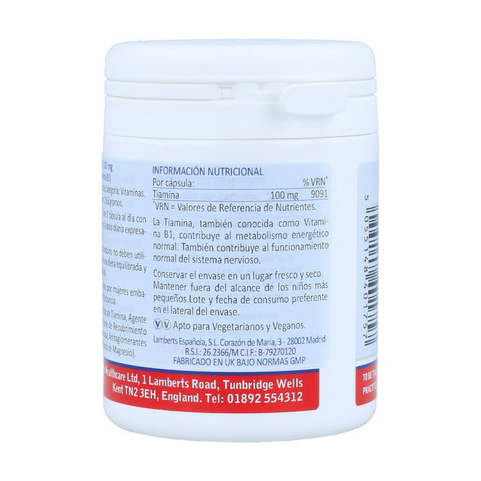 Lamberts Vitamina B1 (Tiamina) 100 mg, 90 cápsulas