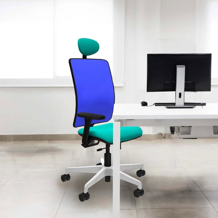 PIQUERAS Y CRESPO Silla de oficina Motilla con mecanismo Sincro/Traslack, Gris claro y Azul