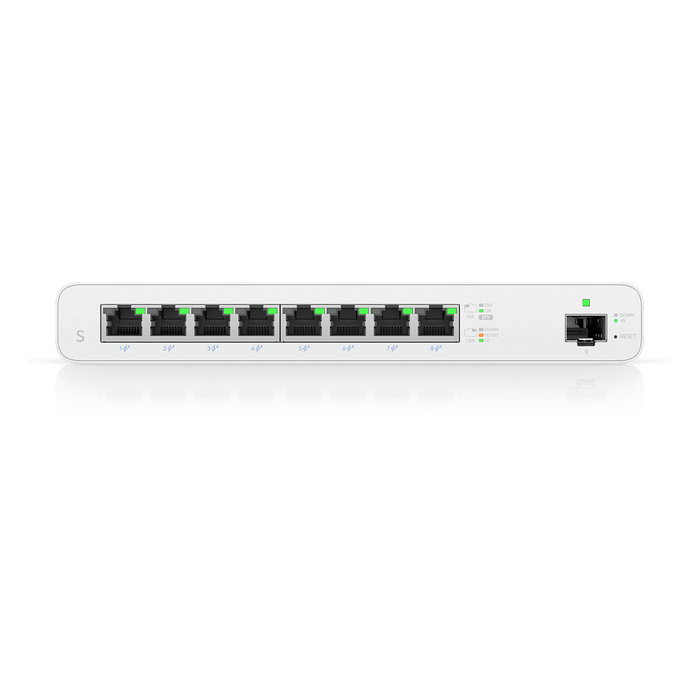 Ubiquiti UISP-S PoE Switch de red gestionado L2, 8 puertos Gigabit Ethernet (10/100/1000) con PoE pasiva, 1 puerto SFP, color blanco