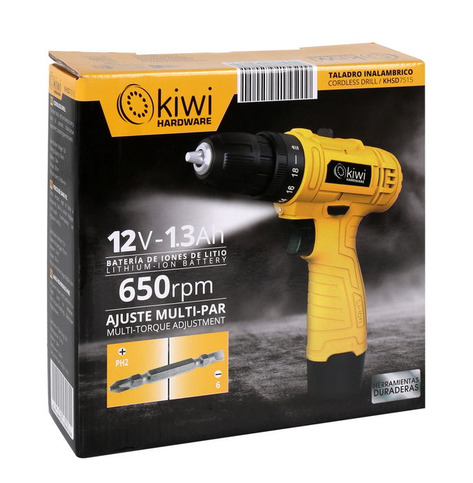 Kiwi Taladro Inalambrico 12V 13Ah 650Rpm con Dimensiones: 5.5 cm Ancho x 21 cm Alto x 19.5 cm Largo