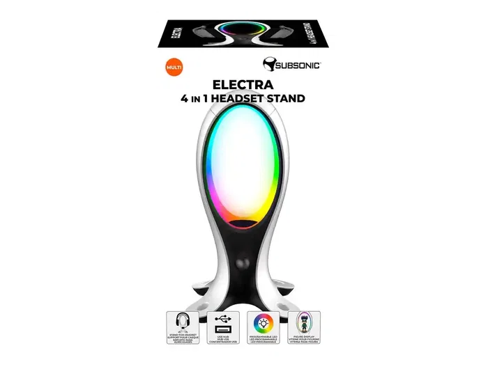 Wondee Soporte para Auriculares Gaming con Luz LED RGB Programable, 4 en 1 con Hub USB (2x USB-A, 1x USB-C) y Base para Figuras Wondee Soporte para Auriculares Gaming con Luz LED RGB Programable, 4 en 1 con Hub USB (2x USB-A, 1x USB-C) y Base para Figuras