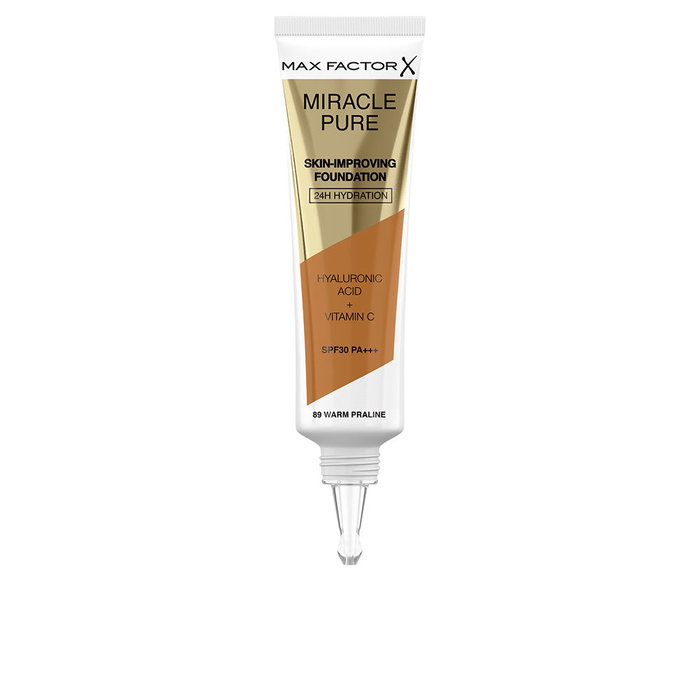 Max Factor MIRACLE PURE Base de Maquillaje Cuidado Piel - 24h Hidratación SPF30 - Tono #89 Warm Praline - 30 ml Max Factor MIRACLE PURE Base de Maquillaje Cuidado Piel - 24h Hidratación SPF30 - Tono #89 Warm Praline - 30 ml