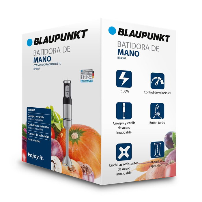 Blaupunkt BP4007 Batidora de mano 1500W con acero inoxidable y vaso 1L