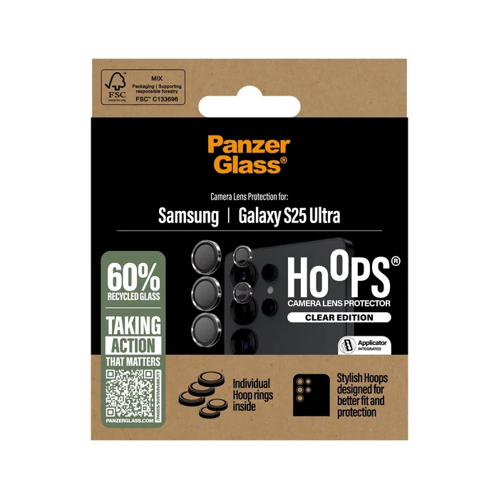 PanzerGlass Hoops Camera Lens Protector Transparente Anti-Huellas Vidrio Templado para Samsung Galaxy S25 Ultra - 1 Pieza