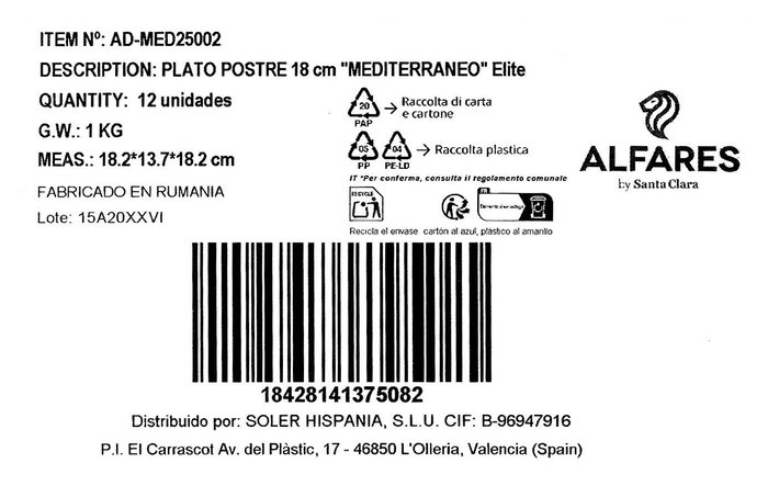 Alfares Plato de Postre Mediterráneo 18 cm Alfares Plato de Postre Mediterráneo 18 cm
