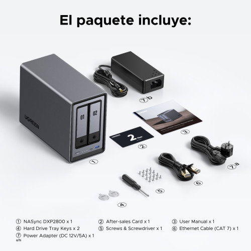 UGREEN DXP2800 NAS System 2 Bahías, Intel® N N100, 8 GB DDR5, 64 TB Max, Negro