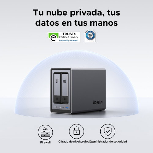 UGREEN DXP2800 NAS System 2 Bahías, Intel® N N100, 8 GB DDR5, 64 TB Max, Negro