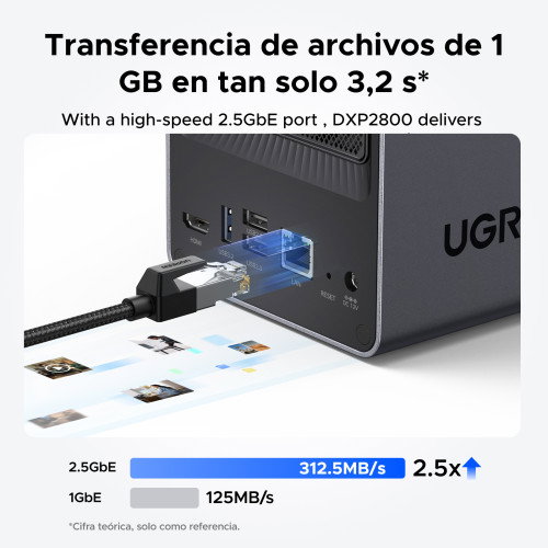 UGREEN DXP2800 NAS System 2 Bahías, Intel® N N100, 8 GB DDR5, 64 TB Max, Negro