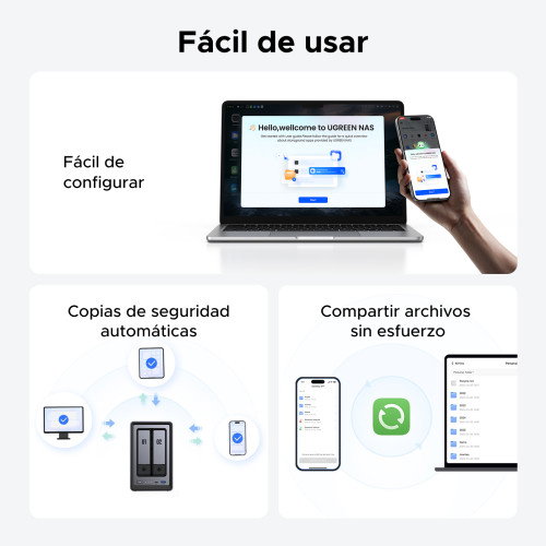 UGREEN DXP2800 NAS System 2 Bahías, Intel® N N100, 8 GB DDR5, 64 TB Max, Negro