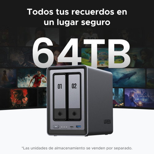 UGREEN DXP2800 NAS System 2 Bahías, Intel® N N100, 8 GB DDR5, 64 TB Max, Negro