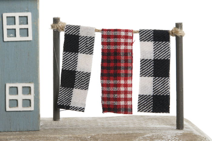 DKD Home Decor Decoración Azul Rojo 9 x 13.5 x 25.5 cm (2 Unidades) Hecho a Mano Madera Casas