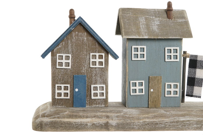 DKD Home Decor Decoración Azul Rojo 9 x 13.5 x 25.5 cm (2 Unidades) Hecho a Mano Madera Casas