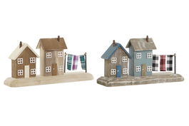 DKD Home Decor Decoración Azul Rojo 9 x 13.5 x 25.5 cm (2 Unidades) Hecho a Mano Madera Casas