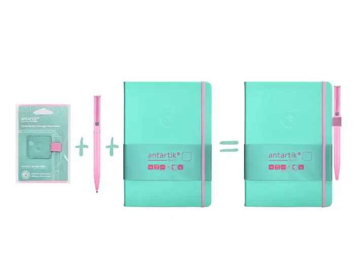 Antartik Portaboligrafo Autoadhesivo con Elastico hasta 15 mm Grosor, Turquesa y Rosa, Para Cuaderno Note