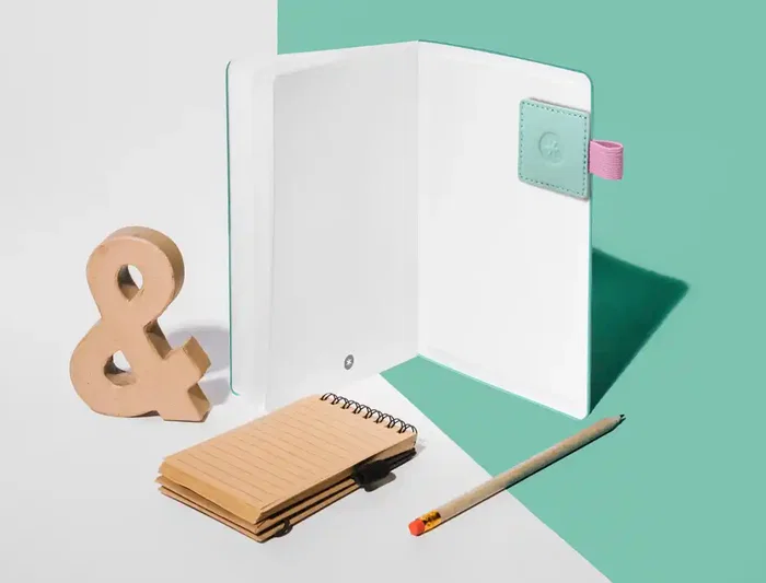 Antartik Portaboligrafo Autoadhesivo con Elastico hasta 15 mm Grosor, Turquesa y Rosa, Para Cuaderno Note