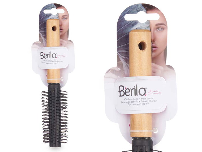 Berilo Cepillo Cabello Rizo Mango Madera Negro y Madera 21x4.5x4.5 cm (Set de 24)