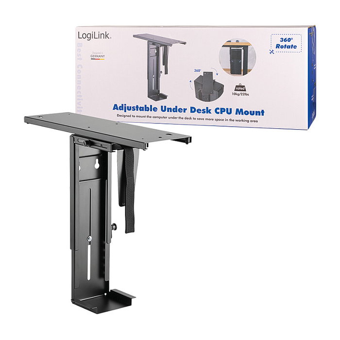 LogiLink Soporte para CPU ajustable para debajo del escritorio, rotatorio y deslizante