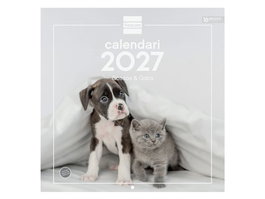 FINOCAM Calendario de pared 2027 con imágenes de perros y gatos, mensual para escribir, 300x300 mm