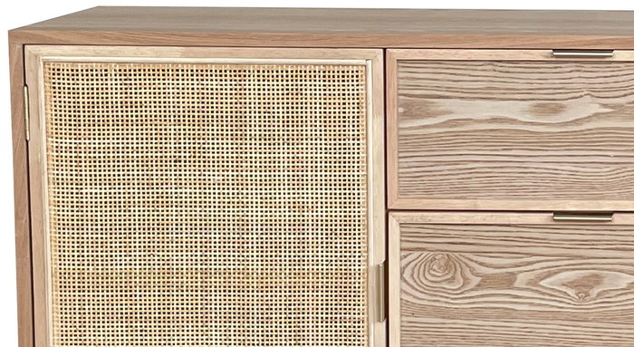 DKD Home Decor Buffet de Abeto y Ratán Ratan Moref 136x38x80