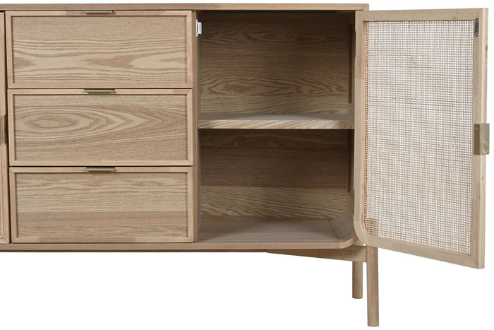 DKD Home Decor Buffet de Abeto y Ratán Ratan Moref 136x38x80
