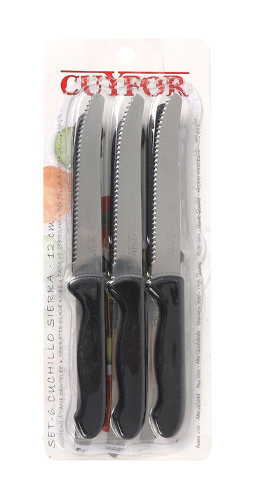 Cuyfor Set de 6 Cuchillos de Sierra para Cocina con Longitud de Hoja de 12 cm, Incluye Estuche (24 Unidades)
